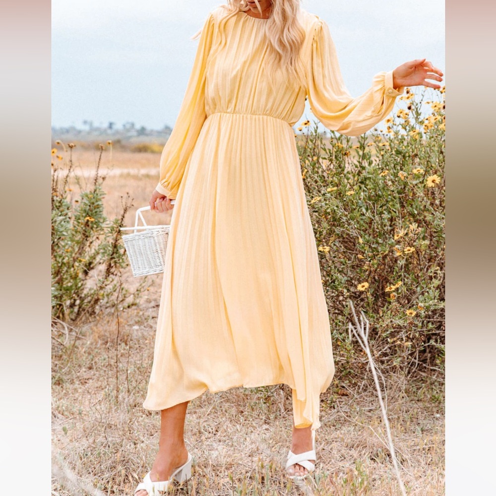 HOPEFUL ROMANTIC PLEATED MIDI DRESS - BUTTERCREAM
